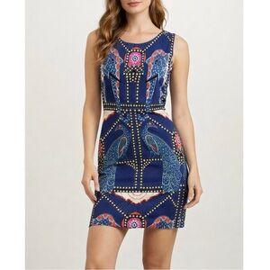Mara Hoffman Caravan Bodycon Jersey Mini Dress Elephant Peacock Boho Art Summer